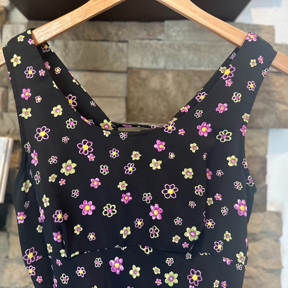 Vintage 90's Black and Daisy Maxi Dress w corset back ties By My Michelle
